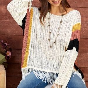 Velzera  Fringed Color Block Sweater